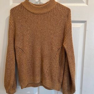 H&M Gold Brown Metallic Balloon Sleeve Sweater Size Small